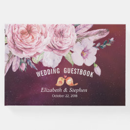 の結婚ゲストブックボホフローラ羽ブルガンディーレッド ゲストブック