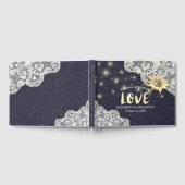 の結婚ゲストブックレースサンフラワー&ストリングライト ゲストブック (全面)