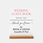 の結婚ゲストブック名ホワイトピンクローズ アクリルサイン (正面)