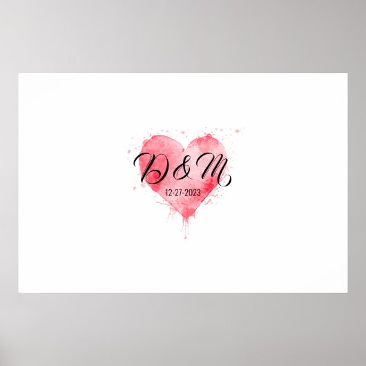 の結婚ゲストブック署名サイン、緑のハート ポスター (正面)