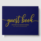 の結婚ゲストブック金ゴールドネイビーブルー書道 ゲストブック (正面)