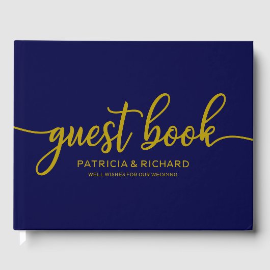 の結婚ゲストブック金ゴールドネイビーブルー書道 ゲストブック (正面)