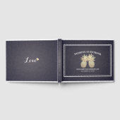 の結婚ゲストブック金ゴールドパイナップルカップル海軍ブルー ゲストブック (全面)