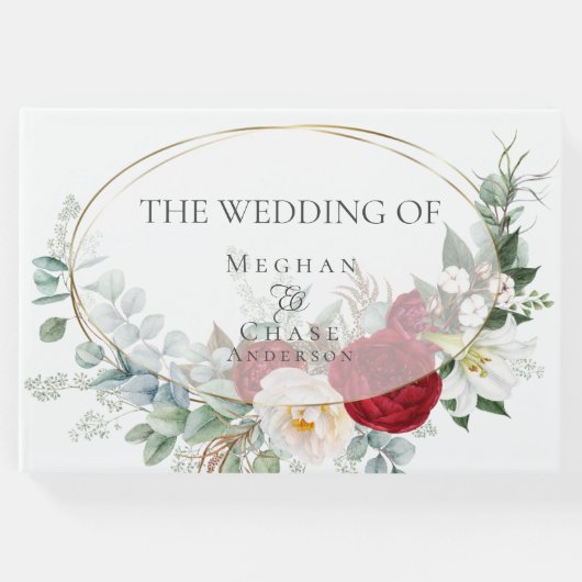 の結婚ゲストブック | アイボリーブルゴーニュ牡丹フローラ ゲストブック (正面)