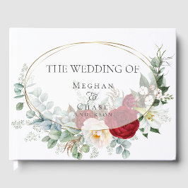 の結婚ゲストブック | アイボリーブルゴーニュ牡丹フローラ ゲストブック