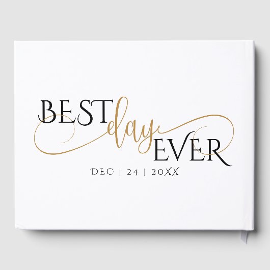 の結婚ゲストブック |ブラックモダンと金ゴールドのボーブル ゲストブック (裏面)