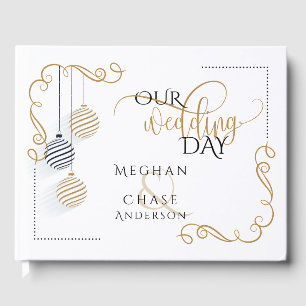 の結婚ゲストブック ブラックモダンと金ゴールドのボーブル ゲストブック