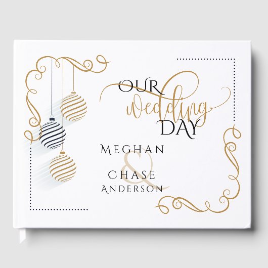 の結婚ゲストブック |ブラックモダンと金ゴールドのボーブル ゲストブック (正面)