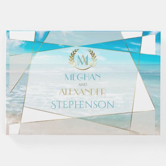 の結婚ゲストブック | モノグラムモダン幾何学模様 ゲストブック (正面)