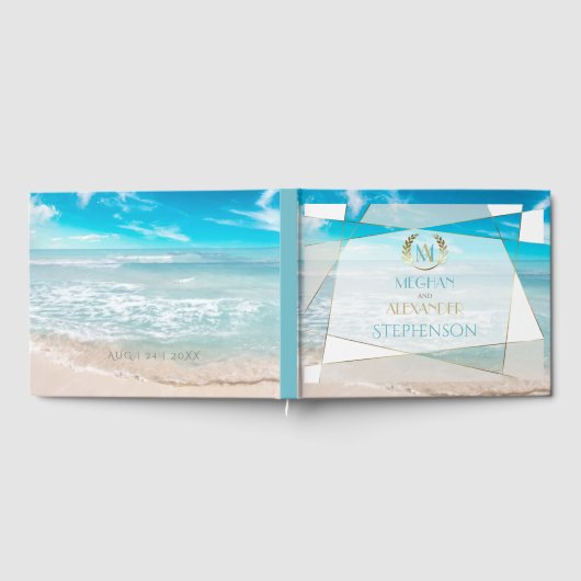 の結婚ゲストブック | モノグラムモダン幾何学模様 ゲストブック (全面)