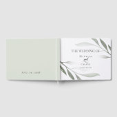 の結婚ゲストブック |水彩オリーブの葉 ゲストブック (全面)