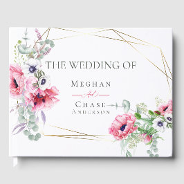 の結婚ゲストブック | 水彩ピンクポピー ゲストブック