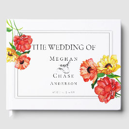 の結婚ゲストブック | 水彩フローラ赤黄 ゲストブック