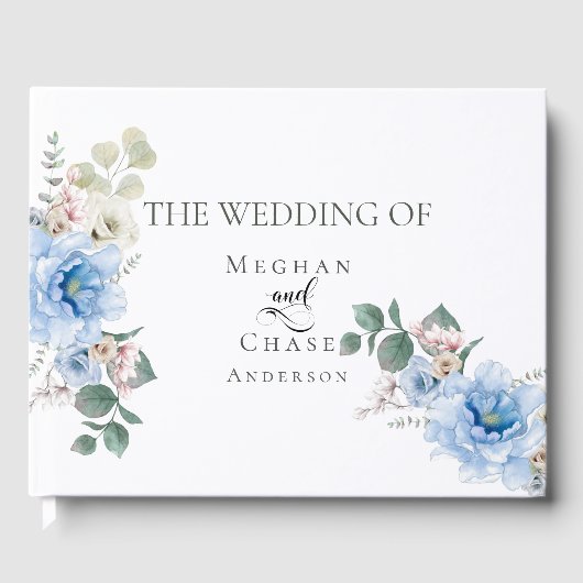 の結婚ゲストブック |熱帯エレガント青の花 ゲストブック (正面)