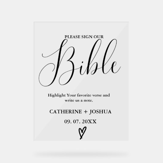 の結婚ゲストボードのサイン、バイブルのゲストブックのサイン アクリルサイン (正面)