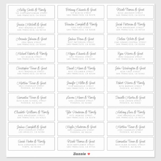 の結婚ゲスト名アドレスシックモダンシンプル シール (シート)