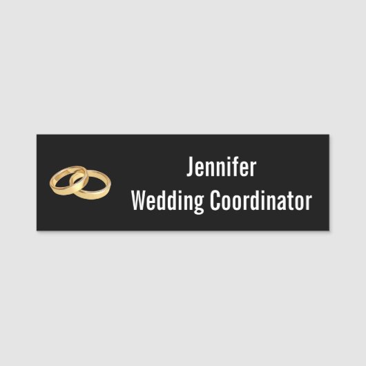 の結婚コーディネーター白黒金ゴールド結婚のリングや輪 名札 (正面)