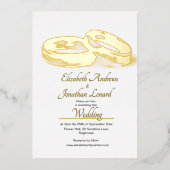 の結婚ゴールドフォイルエレガントリングや輪シンプル 箔招待状 (正面)