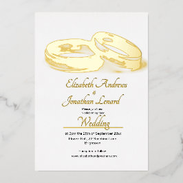 の結婚ゴールドフォイルエレガントリングや輪シンプル 箔招待状