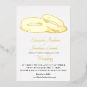 の結婚ゴールドフォイルシンプルリングや輪 箔招待状 (正面)