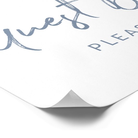 の結婚サイン「サインして」タイポグラフィ |ほこりっぽい青 ポスター (角)