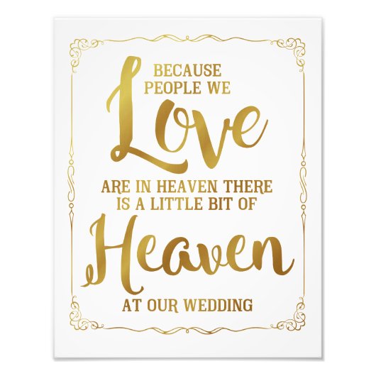の結婚サイン、天国の結婚アット、金ゴールド フォトプリント (正面)