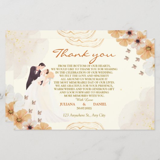 の結婚サンキューカードとクリームフローラデザイン (正面/裏面)