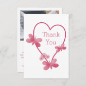 の結婚サンキューカードピンクのハートと蝶 サンキューカード (正面/裏面)