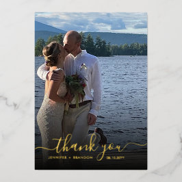 の結婚サンキューカード上品な金の箔のオーバーレイド 箔シーズンカード