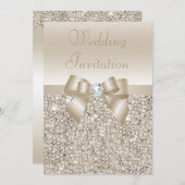 の結婚シャンパンセクイン、ボウ&ダイヤモンド 招待状 (正面/裏面)