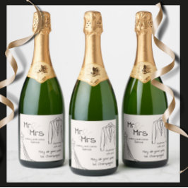 の結婚シャンパンボトルラベルMr.And Mrs. スパークリングワインラベル