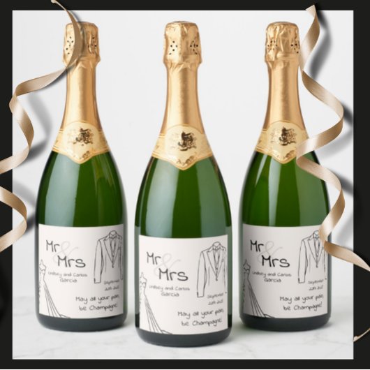 の結婚シャンパンボトルラベルMr.And Mrs. スパークリングワインラベル