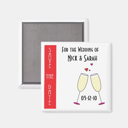 の結婚シャンパン日付磁石を保存 マグネット (正面/裏面)