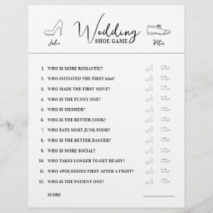 の結婚シューゲームの質問紙白黒