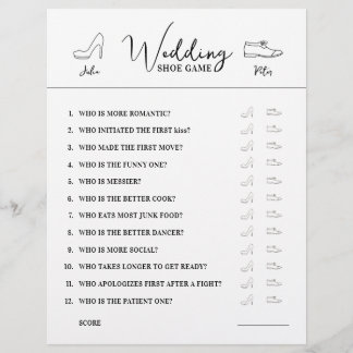 の結婚シューゲームの質問紙白黒