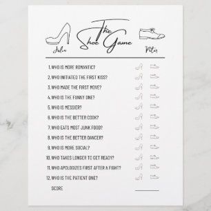 の結婚シューゲームの質問紙白黒