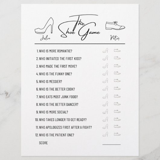 の結婚シューゲームの質問紙白黒 (正面)