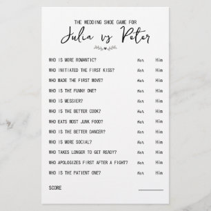 の結婚シューゲームの質問紙白黒