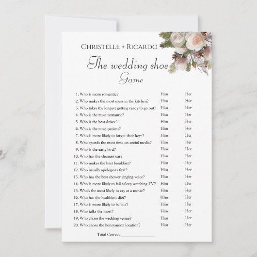 の結婚シューゲームバチェロレッテゲームカード 案内状 (正面)