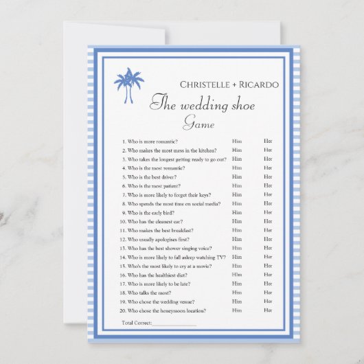 の結婚シューゲームバチェロレッテゲームカード 案内状 (正面)