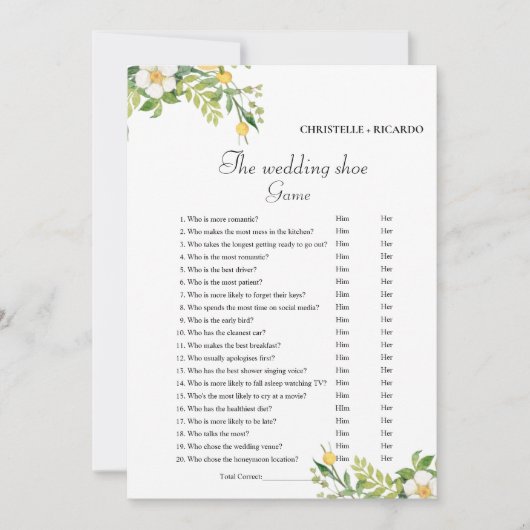 の結婚シューゲームバチェロレッテゲームカード 案内状 (正面)