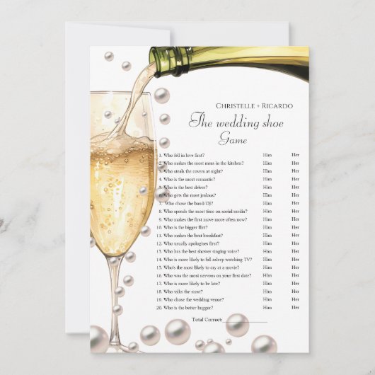 の結婚シューゲームパール&プロセッコパーティーゲームカード 案内状 (正面)