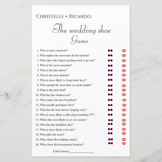 の結婚シューゲームブライダルシャワーゲームカード (正面)