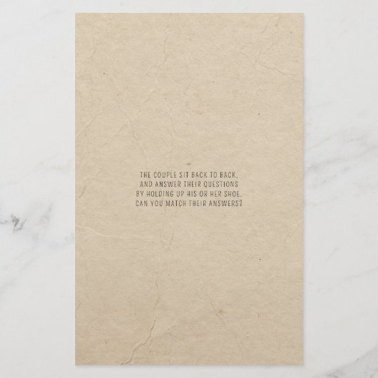 の結婚シューゲーム花嫁または花婿の素朴紙 (裏面)