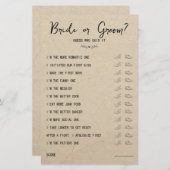 の結婚シューゲーム花嫁または花婿の素朴紙 (正面/裏面)