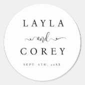 の結婚シンプルFavor Black & White Script Sticker ラウンドシール (正面)