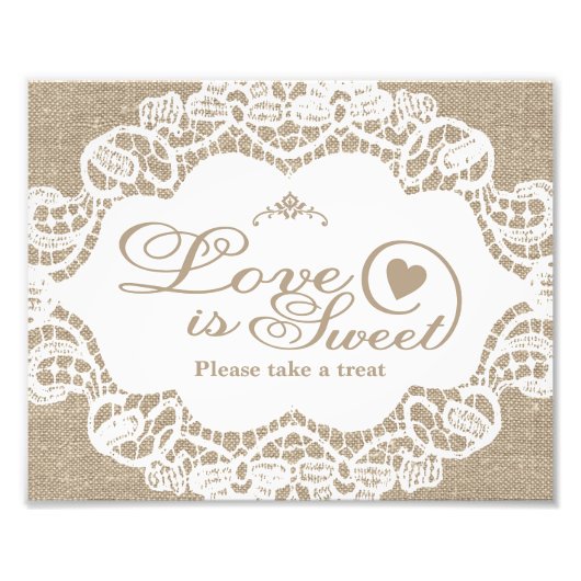 の結婚シンボルや象徴- Burlap & Lace - Love is Sweet - フォトプリント (正面)