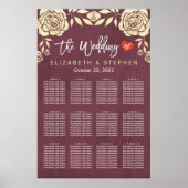 の結婚シーティンググラフシックな金ゴールドバラブルゴーニュレッド ポスター (正面)