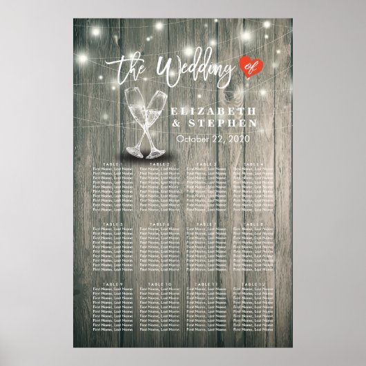 の結婚シーティンググラフシャンパングラスウッドライト ポスター (正面)