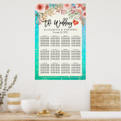 の結婚シーティンググラフピンクフローラティール(緑がかった色)金ゴールドドット ポスター (キッチン)